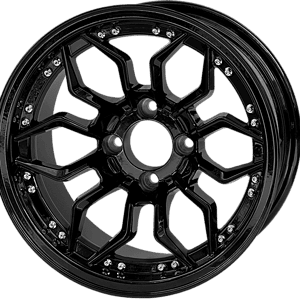 Glossy black aluminum alloy wheel for golf carts and custom vehicles.