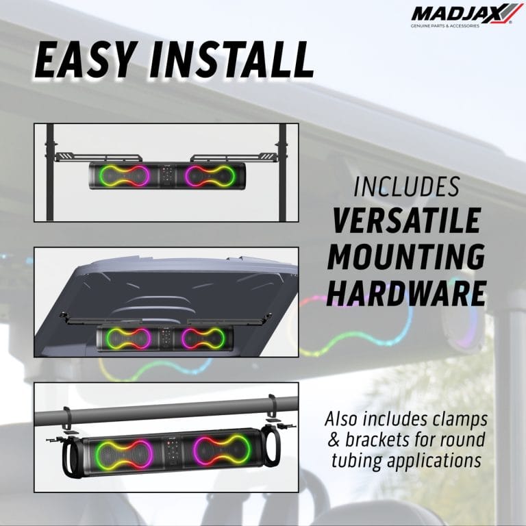 LED speaker bar with versatile mounting hardware