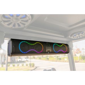 RGB soundbar mounted inside golf cart roof