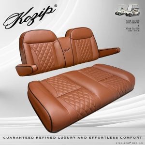 Premium leather golf cart seat with quilted design for comfort.