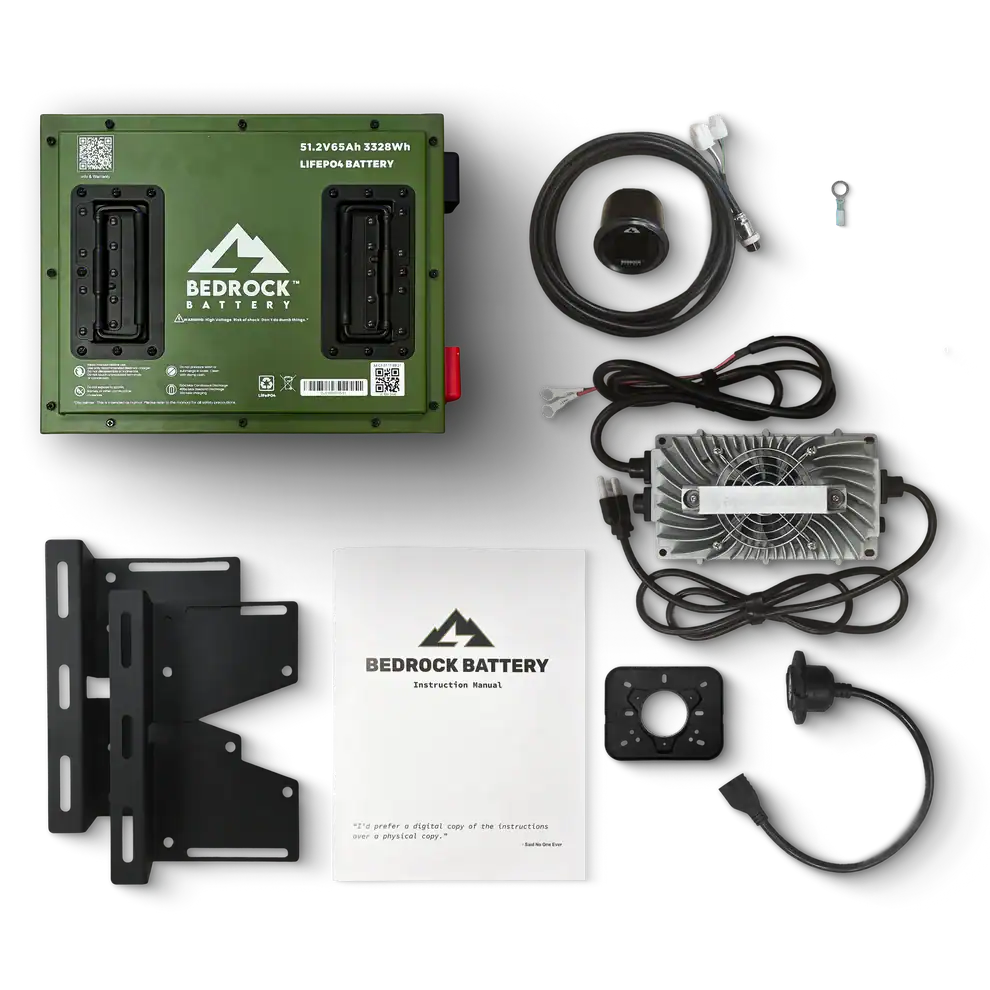 Bedrock lithium battery kit with accessories and charger