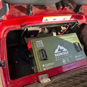 Lithium battery installed in red golf cart