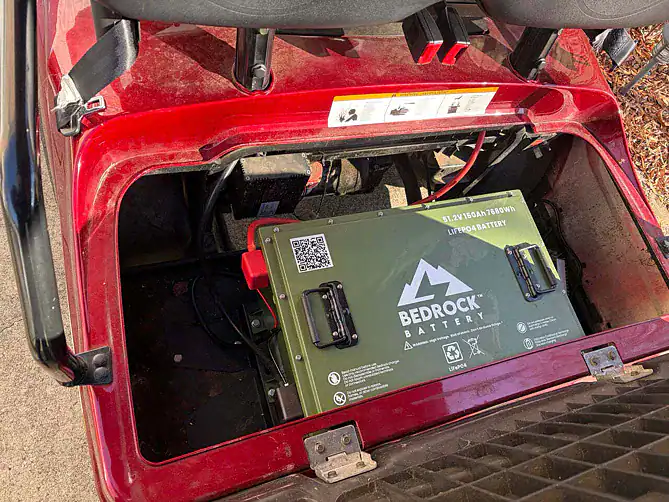 Lithium battery installed in red golf cart