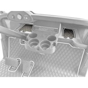 Golf cart dashboard with cup holders, control panel, and foot pedals for easy operation. Customizabl.