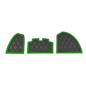 Custom rubber floor mats for golf carts and utility vehicles with green trim, durable and slip-resis.