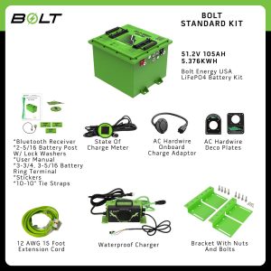 Battery pack for electric carts, 51.2V 105Ah, 5.376KWH, LiFePO4, Bolt Energy USA.