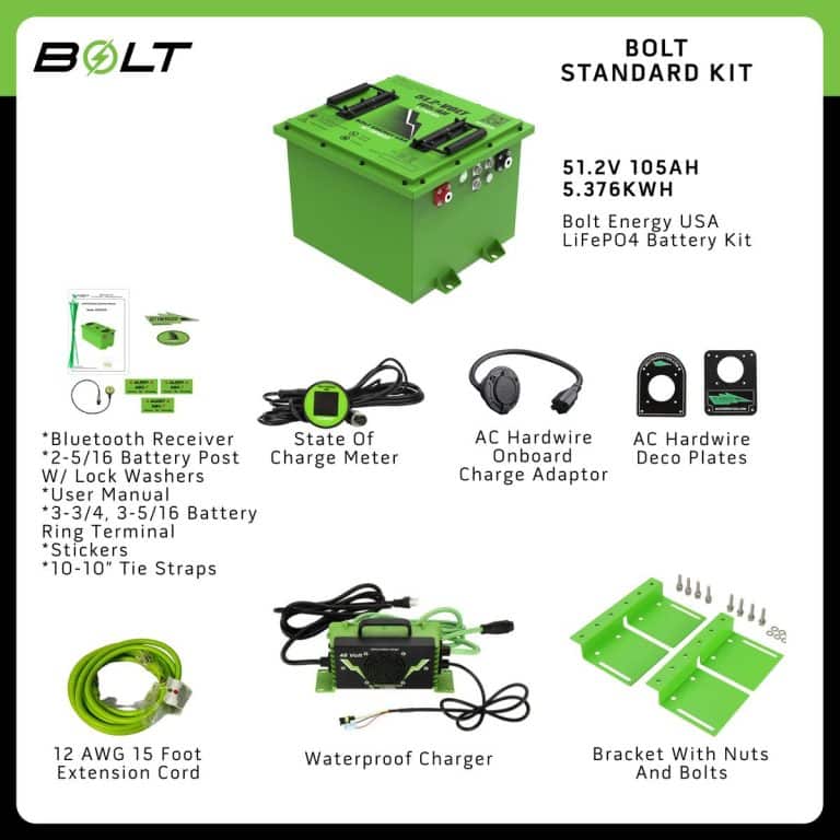 Battery pack for electric carts, 51.2V 105Ah, 5.376KWH, LiFePO4, Bolt Energy USA.