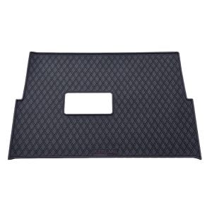 Heavy-duty rubber floor mat designed for SAS Custom Carts, featuring a textured surface and a cutout.