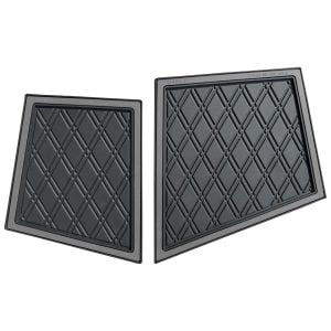 Durable black rubber floor mats for custom carts, ideal for commercial use.