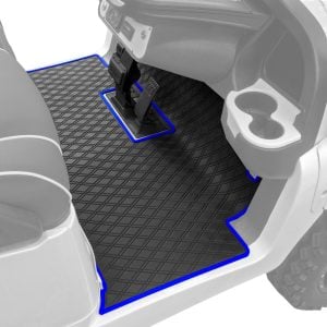 Custom-fit golf cart floor mat with durable, non-slip surface for enhanced safety and protection.
