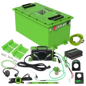Green battery pack and accessories for electric golf carts and custom carts.